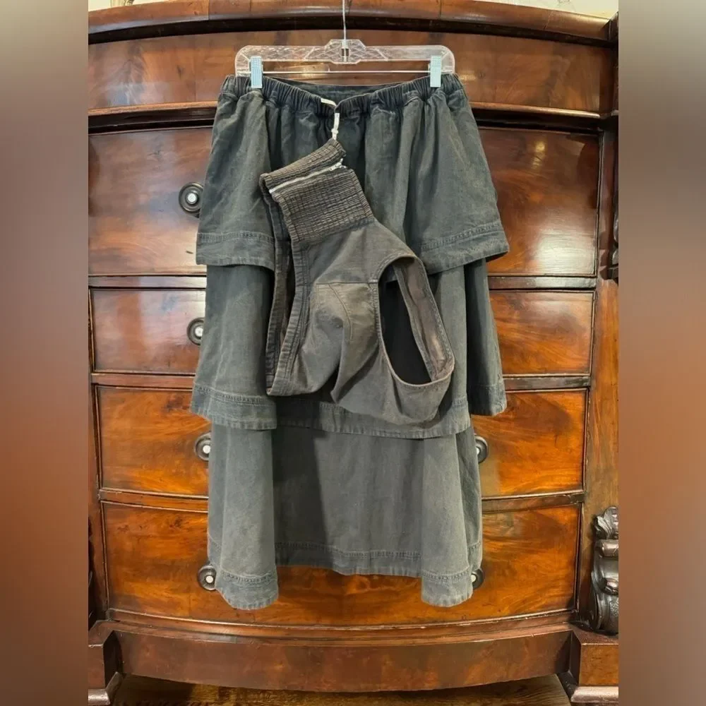 Free People 2 Piece Ryder Denim Set Skirt & Crop Top Size Medium